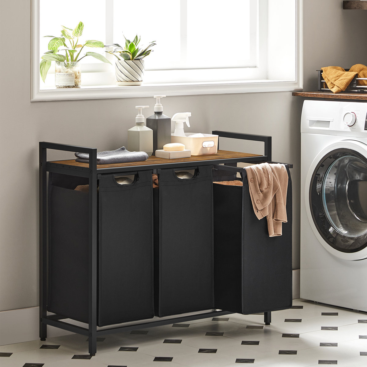 Laundry Hamper with 3 Pull-Out and Removable Bags